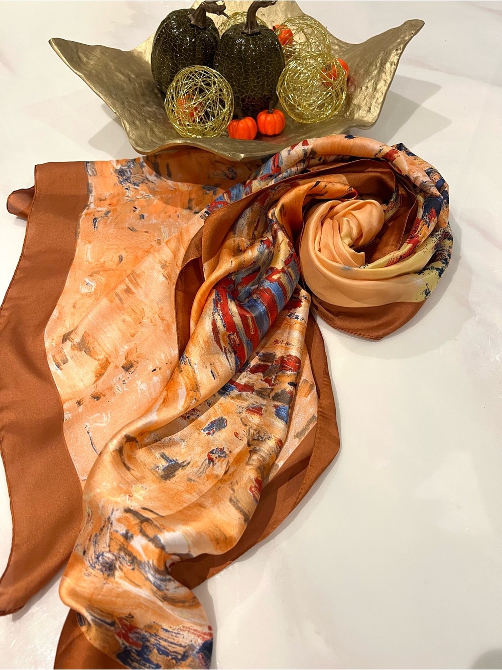 Fall beautiful scarf 100% silk 27 by 70”